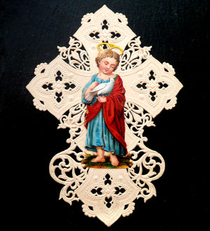 Antique French Child Jesus Paper Lace Holy Card