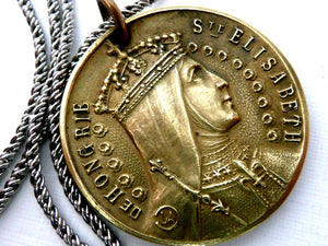 Saint Elizabeth of Hungary Necklace, Vintage French Medal of Saint Elizabeth