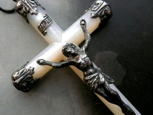 Antique French Silver and Mother of Pearl Crucifix