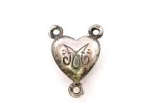 Vintage or Antique French Silver Puffy Heart Rosary Centerpiece Medal