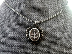 French Silver Faith Hope and Charity Locket Necklace