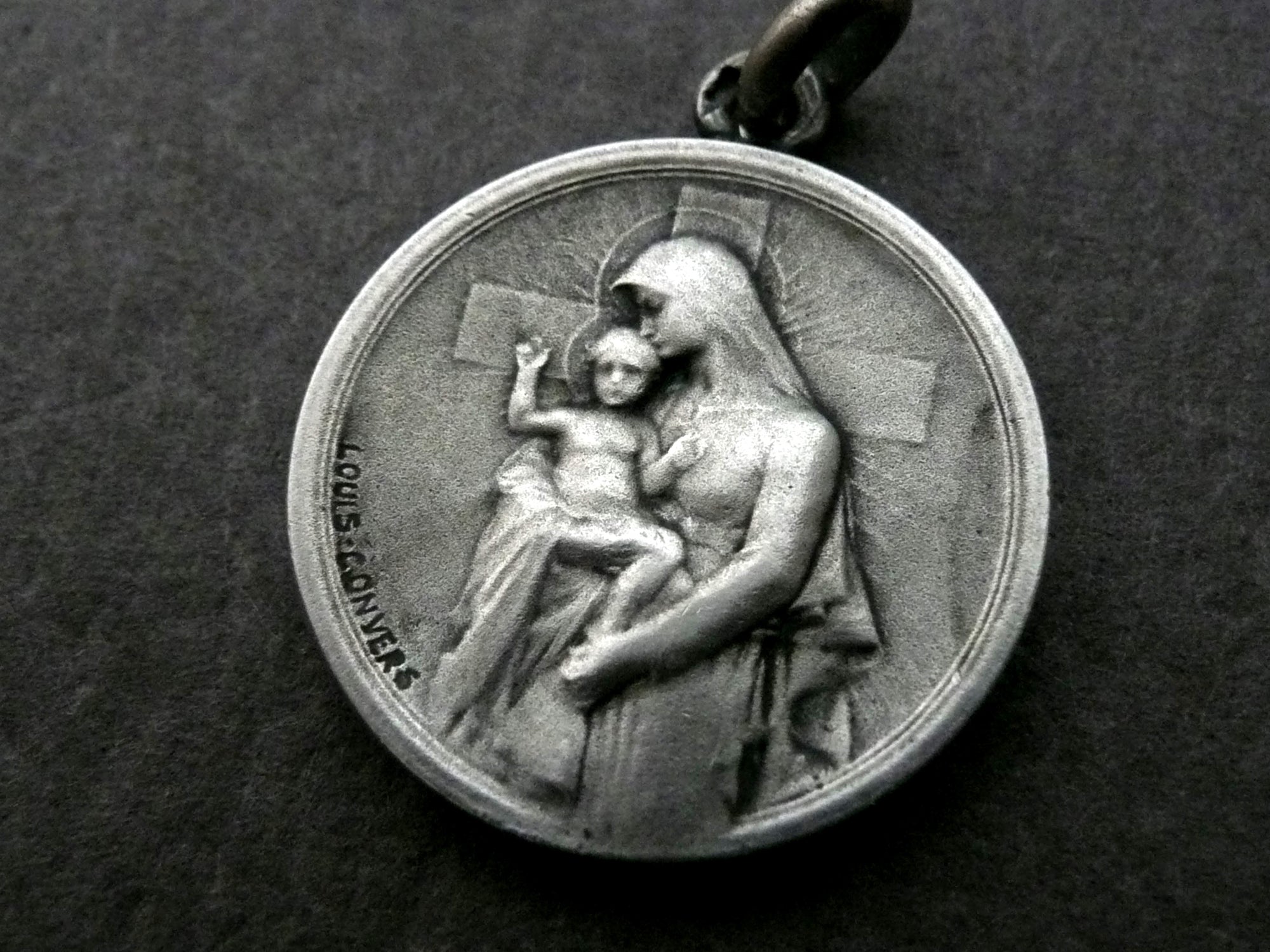 Vintage French Mary and Jesus Silver Medal