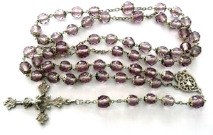 Long Antique French Amethyst Glass Silver Rosary