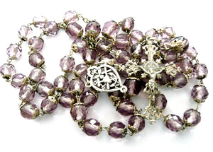 Long Antique French Amethyst Glass Silver Rosary