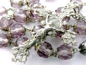 Long Antique French Amethyst Glass Silver Rosary