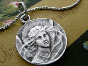 French Silver Angel Medal Necklace