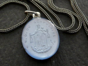 Antique French Glass Scapular Medal