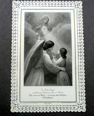 Antique French Guardian Angel and Child of Mary Paper Lace Holy Card