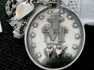 Antique French Silver Miraculous Medal - Necklace