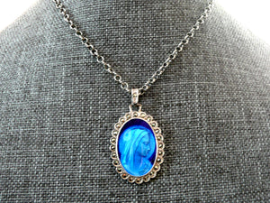 blue marcasite medal necklace