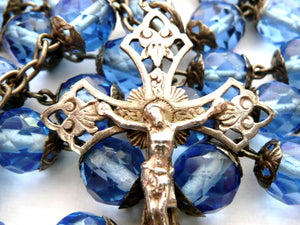 Vintage French Blue Glass and Silver Rosary
