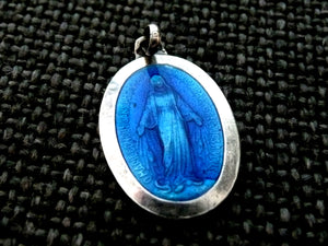 vintage french blue and silver miraculous medal