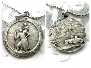 Antique French Silver Saint Christopher Medal by L Tricard