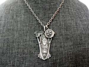 Vintage French Silver Holy Communion Necklace, Vintage French Silver Medal, Locket and Chain