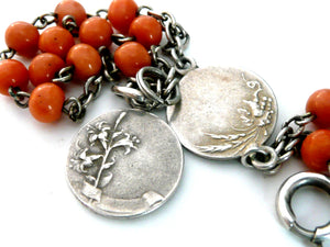 Antique French Silver and Coral Rosary Bracelet