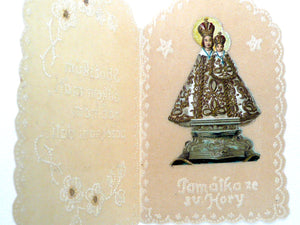 Antique Czech Republic Virgin Mary Holy Card, Fold Open Card