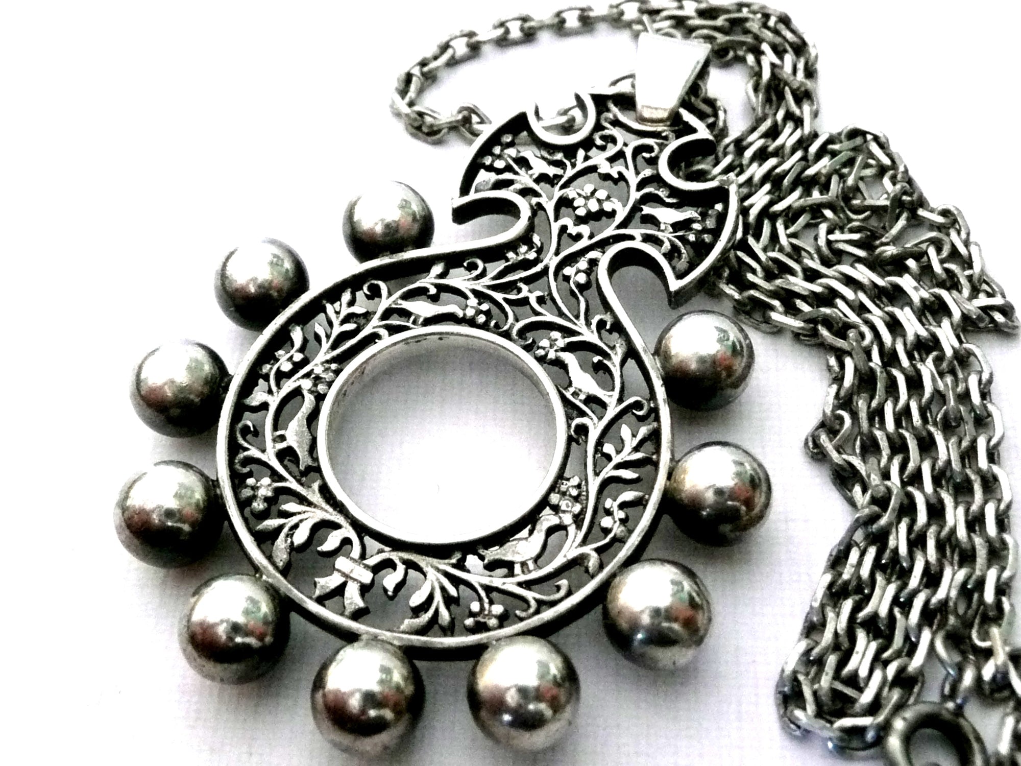 LARGE Antique French Silver Heirloom Rosary Ring Necklace