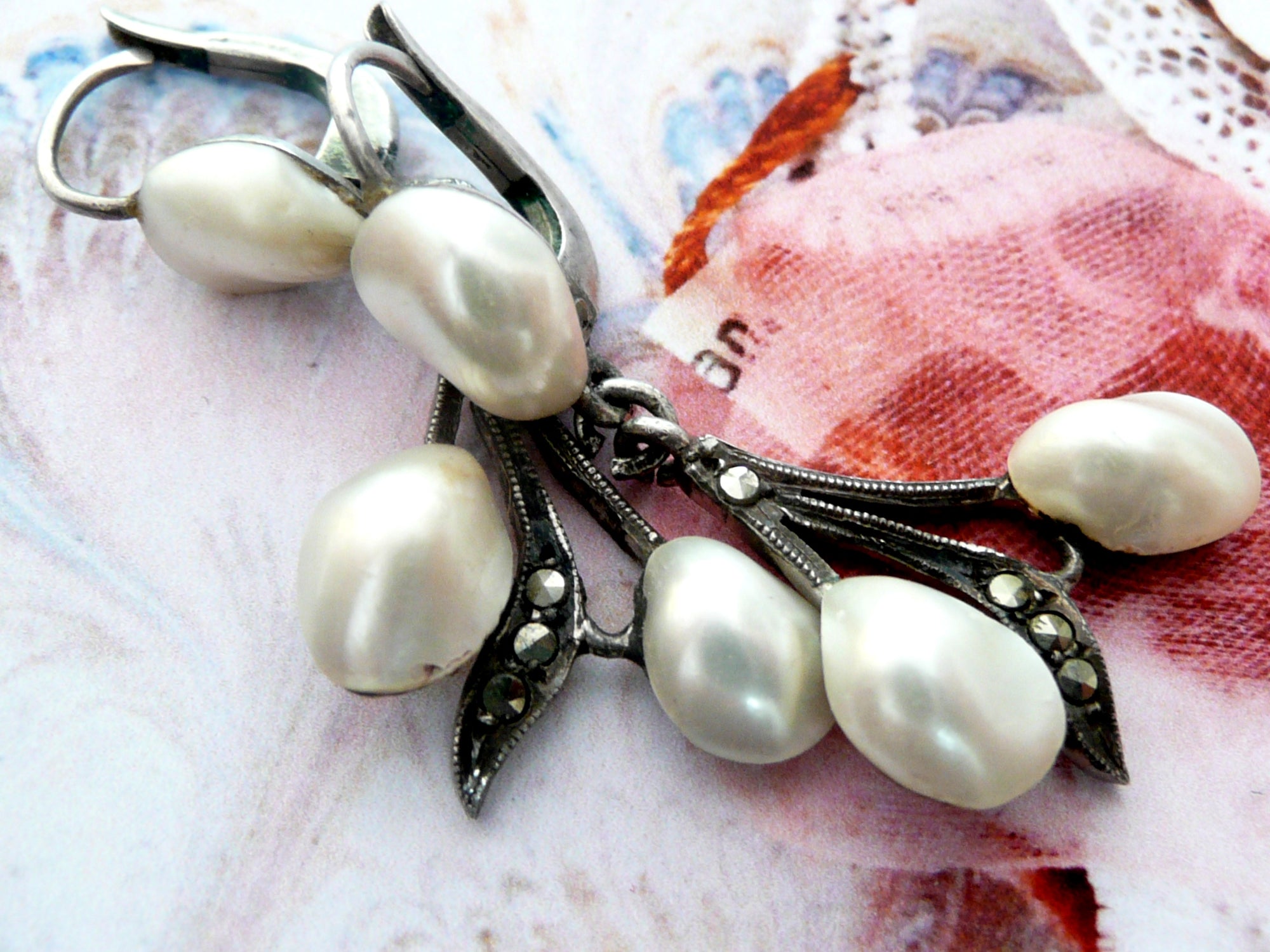 Vintage French Pearl and Marcasite Earrings