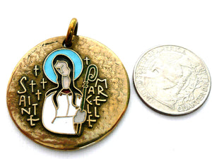 Vintage French Bronze and Enamel Saint Marcella Medal