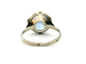 Vintage French Art Nouveau Silver and Blue Glass Ring