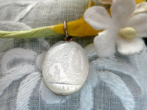 Antique French Glass Medal of Our Lady of Lourdes