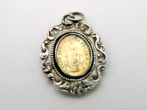 Antique French Glass and Silver Miraculous Medal