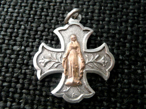 Vintage French Silver and Gold Our Lady of Grace Cross Medal