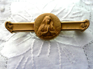 Vintage French FIX Virgin Mary Medal Bar Brooch