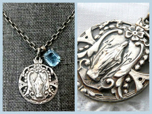 Vintage French Silver Our Lady of Grace Necklace