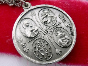 Vintage Sterling Silver Necklace with Guilloche 4-way Sliding Medal