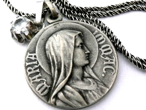 Virgin Mary Necklace, Vintage French Our Lady of Lourdes Medal