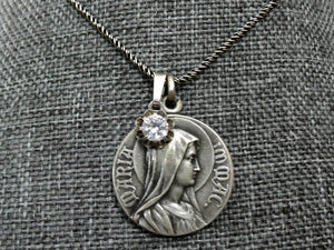 Virgin Mary Necklace, Vintage French Our Lady of Lourdes Medal