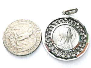 Large Vintage French Silver Virgin Mary Medal