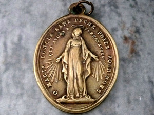 Large Vintage Brass or Bronze French Miraculous Medal