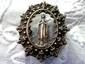 Vintage French Our Lady of Lourdes Medal Brooch