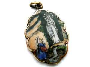 Vintage French Our Lady of Lourdes Enamel Medal