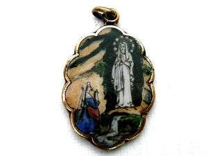 Vintage French Our Lady of Lourdes Enamel Medal