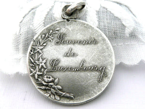 Vintage French Silver Virgin Mary Medal, Souvenir of Luxembourg