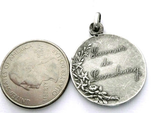 Vintage French Silver Virgin Mary Medal, Souvenir of Luxembourg