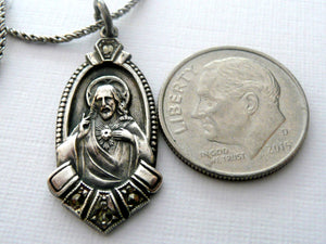Scapular Medal Necklace- Vintage Sterling Silver and Marcasite Scapular Medal