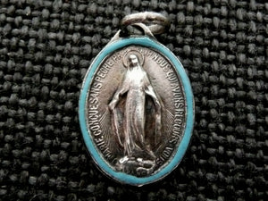 Vintage French Blue Enamel Miraculous Medal