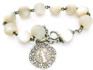 Antique French Silver and Mother of Pearl Rosary Bracelet