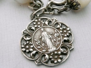 Antique French Silver and Mother of Pearl Rosary Bracelet