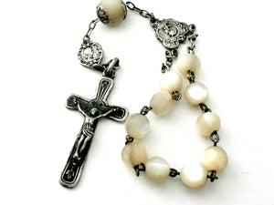 Vintage French Silver and Mother of Pearl One Decade Rosary
