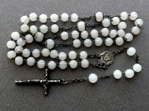 Antique French Opaline Glass and Silver Rosary