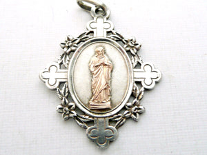 Vintage French Silver and Gold Sacred Heart of Jesus Medal
