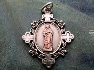 Vintage French Silver and Gold Sacred Heart of Jesus Medal