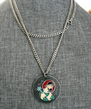 Long Vintage French Silver and Enamel Saint Peter Necklace