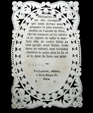 Antique French Saint Philomena Paper Lace Holy Card