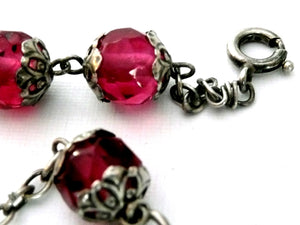 Antique French Silver and Rose Glass Rosary Bracelet